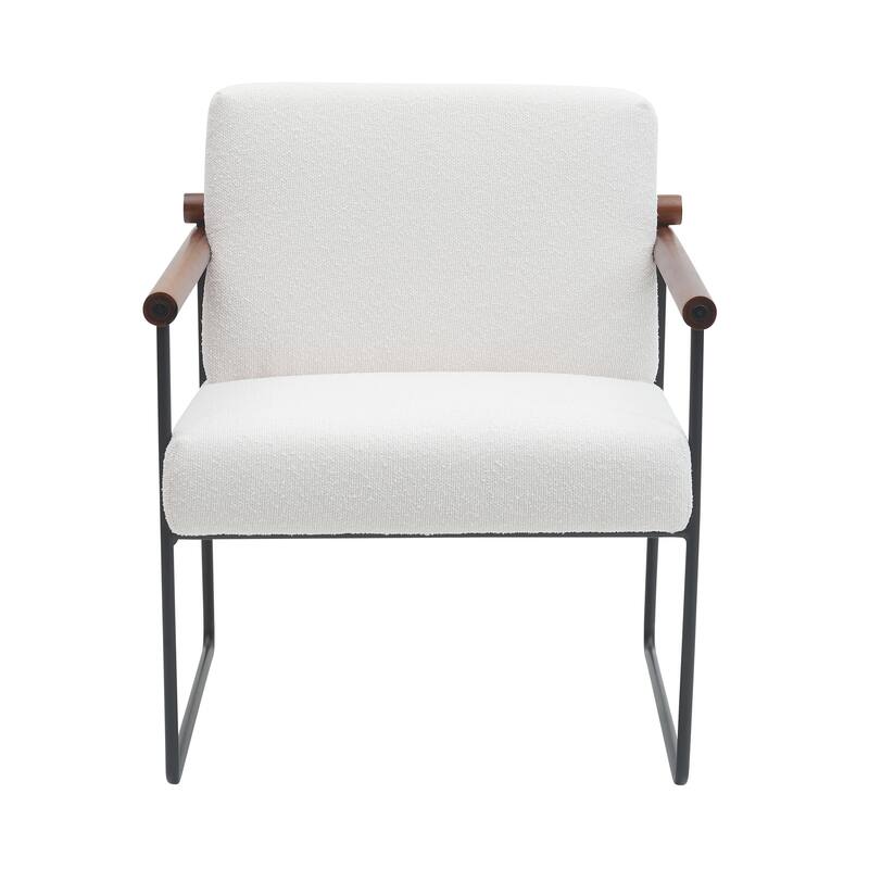 Modern Boucle Accent Armchair - Comfortable Upholstered Lounge Chair with Curved Armrests, Stylish Minimalist Chair