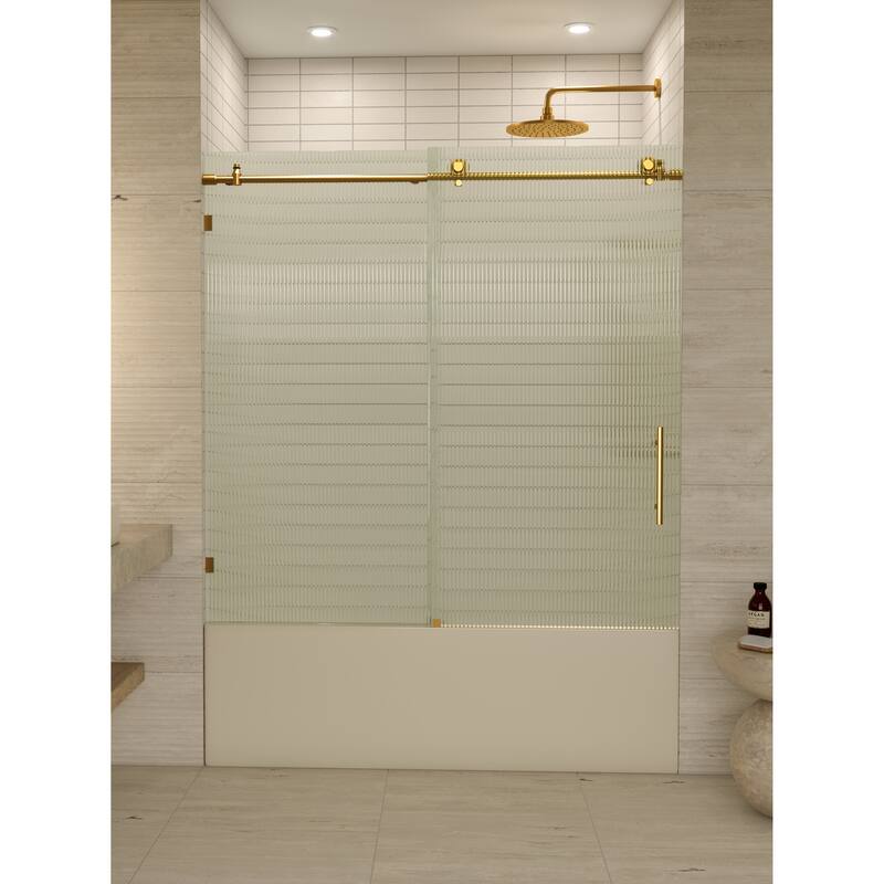 Galaxy 60 in. x 60 in. Fully Frameless Fluted Glass Sliding Bathtub Doors - Righthand