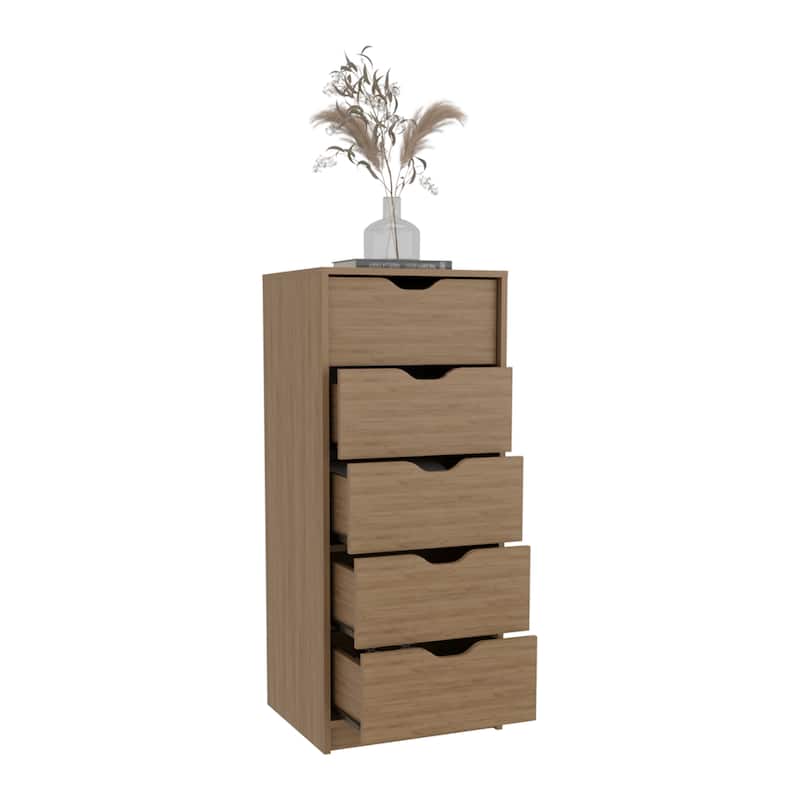Tall Narrow Dresser,Pull Out System,Five Drawers,Natural Oak