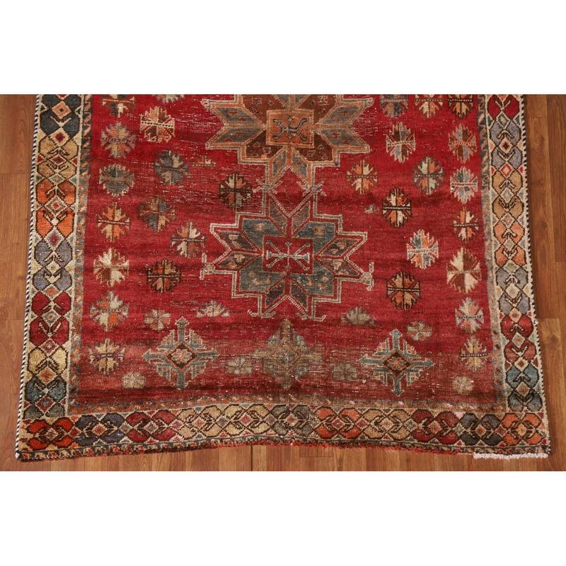 Geometric Shiraz Persian Antique Runner Rug Hand-knotted Wool Carpet - 4'4"x 8'8"