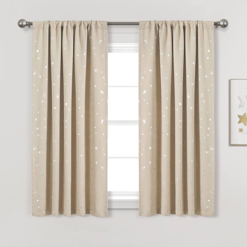 Lush Decor Star Room Darkening Window Curtain Panel Pair - 52"Wx63"L - Neutral