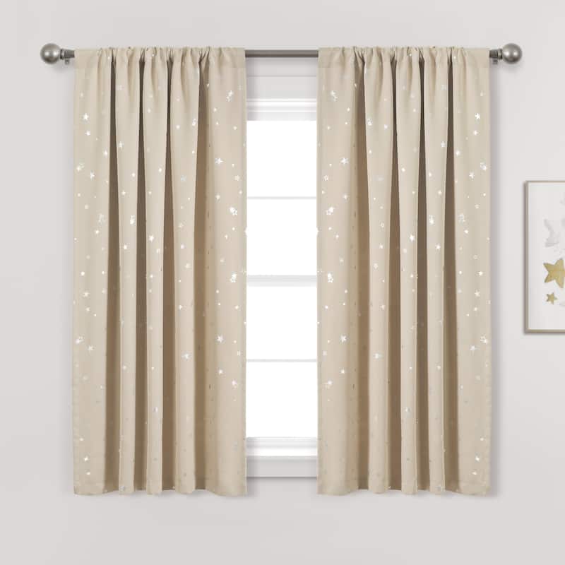 Lush Decor Star Room Darkening Window Curtain Panel Pair - 52"Wx63"L - Neutral