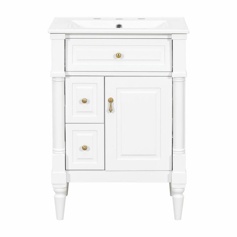 36" Bathroom Vanity with Sink, Freestanding Bathroom Cabinet with Ceramic Basin, Flip Drawer