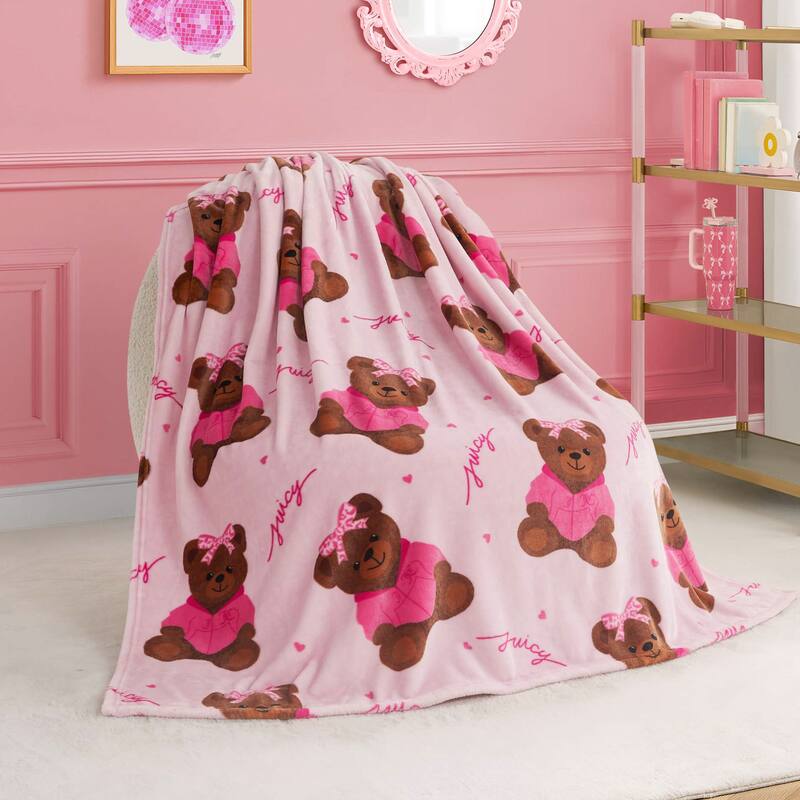 Juicy Couture 50"x70" Plush Kids Throw Blankets - 50" x 70" - Light Pink/Brown