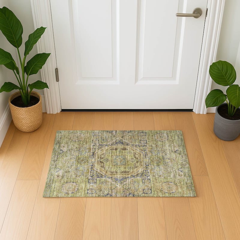 Premium Washable Super Soft Vintage Traditional Mayfield Rug - Aloe - 1'8" x 2'6"