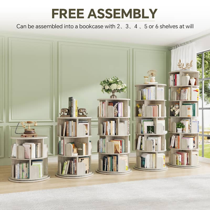 4/5/6 Tiers Round Rotating Bookcase, Revolving Floor Standing Bookshelf Corner Organizer Display
