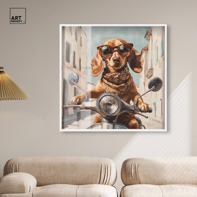 Doxxie on a Scooter Drive Shadowbox by Art Remedy