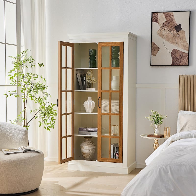 Double Glass Door Display Cabinet, 71.2'' Tall Curio Cabinet Home Office Storage with 2 Adjustable Shelves Cabinet