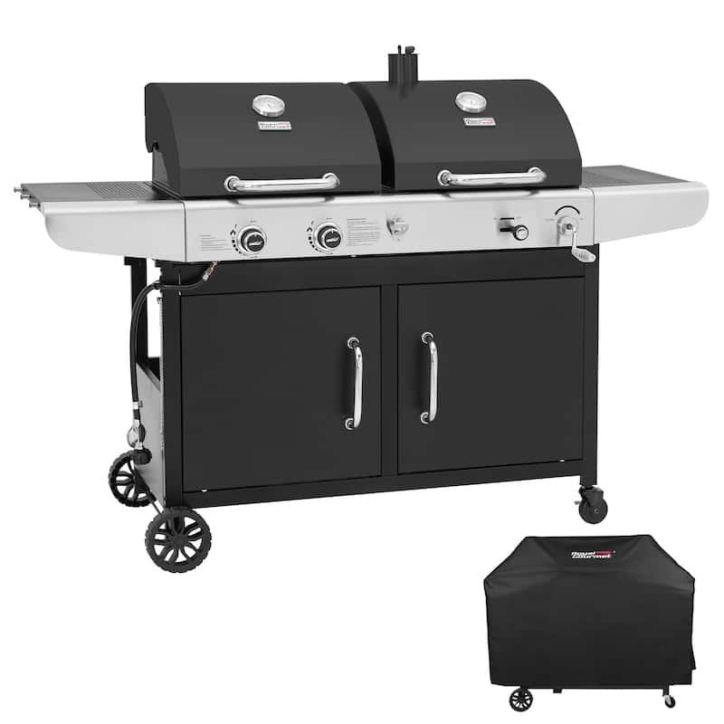 Royal Gourmet 2-Burner Gas and Charcoal Combo Grill with Cover, black