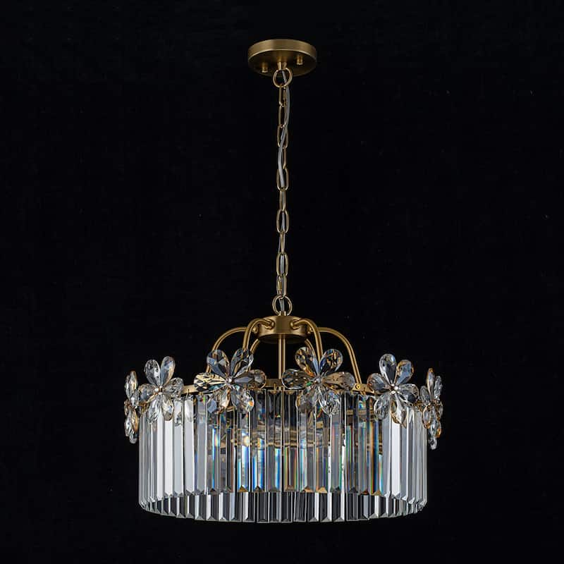 Ornate Glam 6-Light Crystal Flowers Drum Pendant - 19.7 in