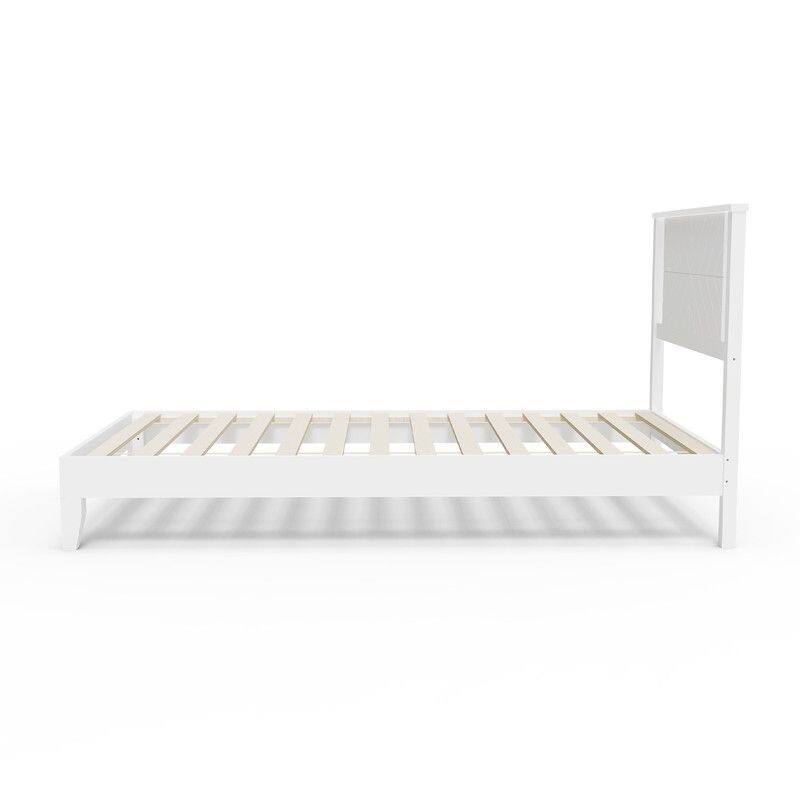 Twin Size Deluxe Bed Frame with Headboard with Solid Wood, No Box Spring Needed, Easy Assembly, White