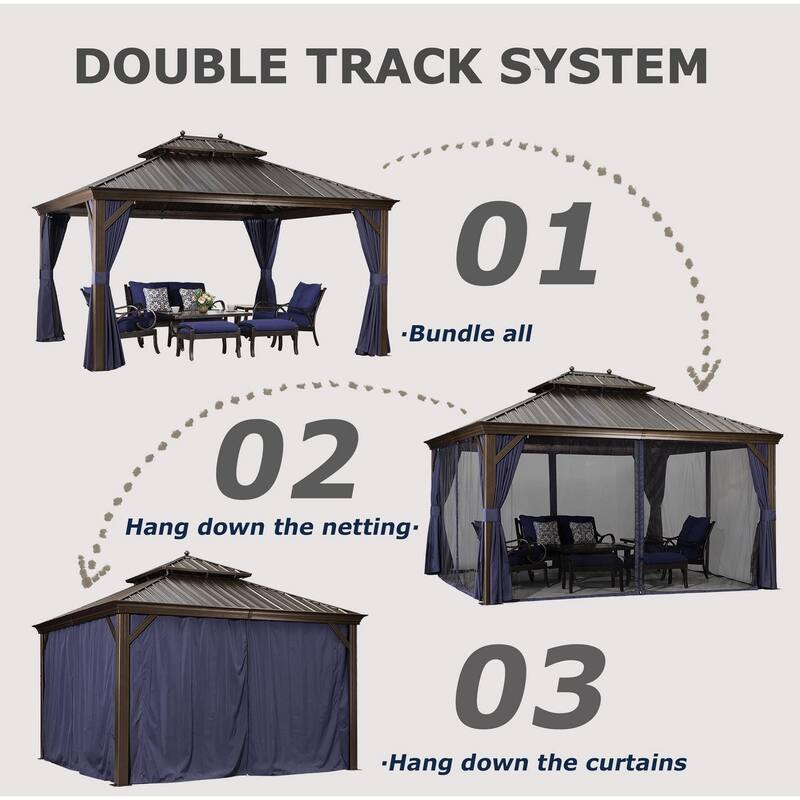 PURPLE LEAF Outdoor Hardtop Gazebo with Bronze Aluminum Frame Galvanized Steel Roof