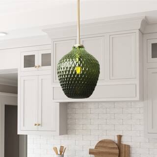 11.4" Unique 1-light Olive Handblown Glass Mini Pendant Light