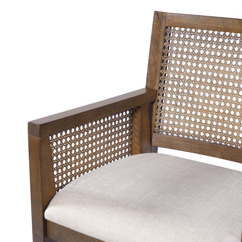 Christopher Knight Home - French Country Wood & Rattan Counter Stools with Upholstered Seat and Arms - Set of 2