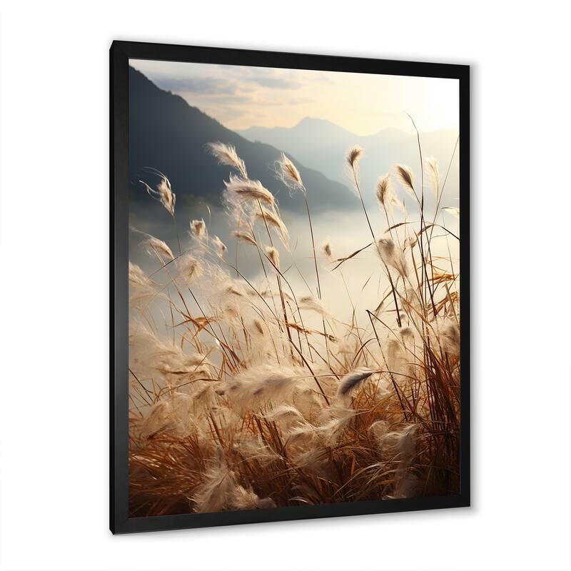 Designart "Ivory Island Meadows Mountain View" Palms & Palm Trees Framed Canvas Prints
