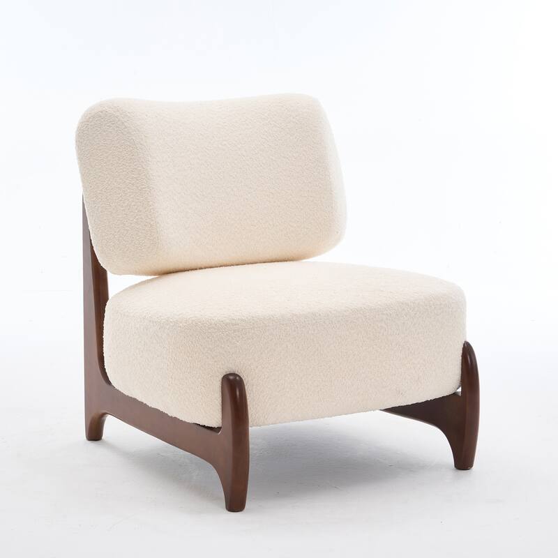 30"W Mid-Century Modern Accent Chair with Solid Wood Frame, Boucle Comfy Living Room Chair for Bedroom Lounge Reading Room