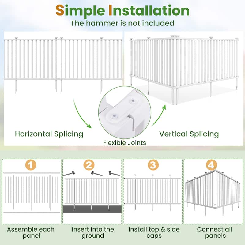 Gymax 2PCS 80'' x 39'' Vinyl Picket Fence 2 No Dig Fence Panels for