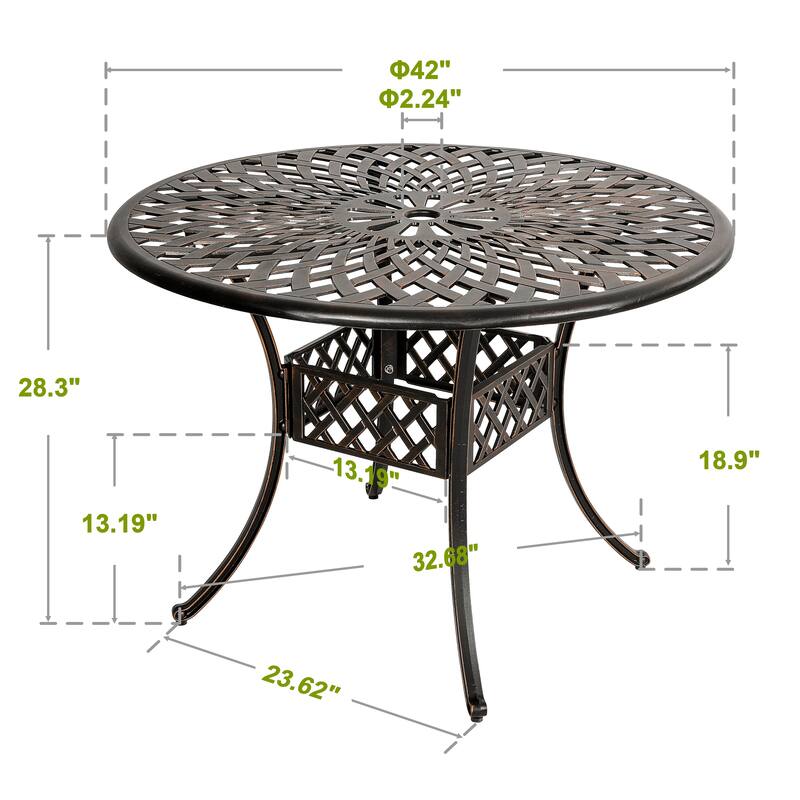 Outdoor Round Cast Aluminum Dining Table with Umbrella Hole
