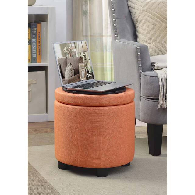 Copper Grove Bramsted Round Accent Storage Ottoman with Reversible Tray Lid - Coral Fabric