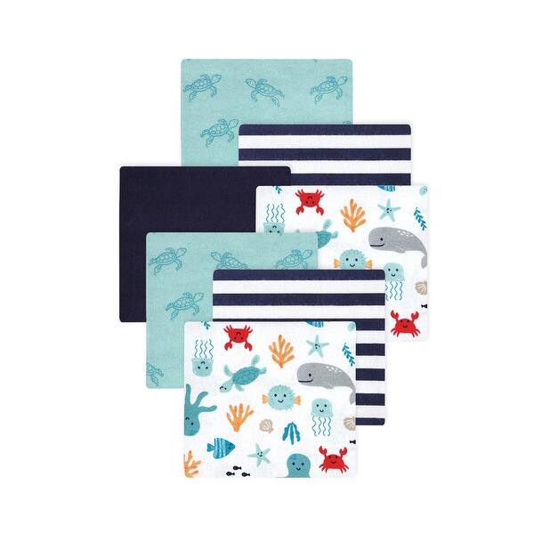 slide 1 of 1, Little Treasure Hudson Baby Boys Cotton Poly Flannel Receiving Blankets Multipack, Blue Sea Characters, 30x30 inches 30x30 inches - Blue Sea Characters