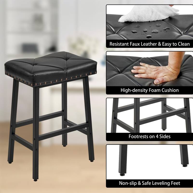 Javlergo Bar Stools Set of 2 Upholstered Backless Saddle Stools Counter Height Stools with Metal Legs
