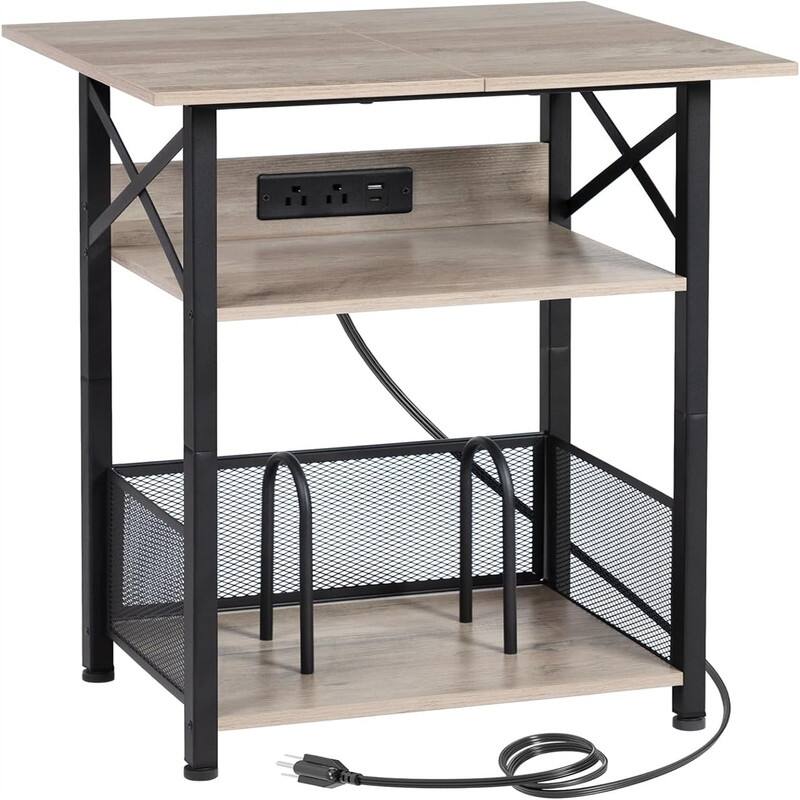 Record Player Stand with Charging Station - 15.75"D x 15.75"W x 25.59"H - Large Greige