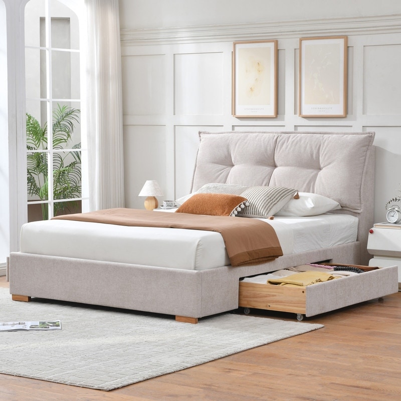 Modern Wingback Upholstered Storage Bed