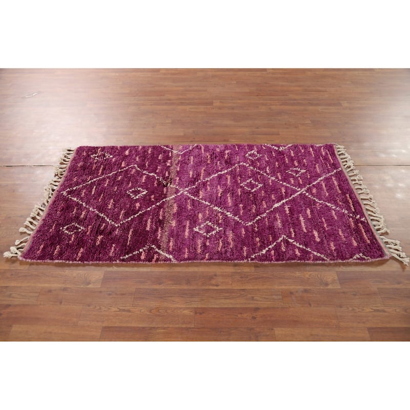 Purple Plush Moroccan Oriental Accent Rug Hand-Knotted Wool Carpet - 2'11" x 5'5"