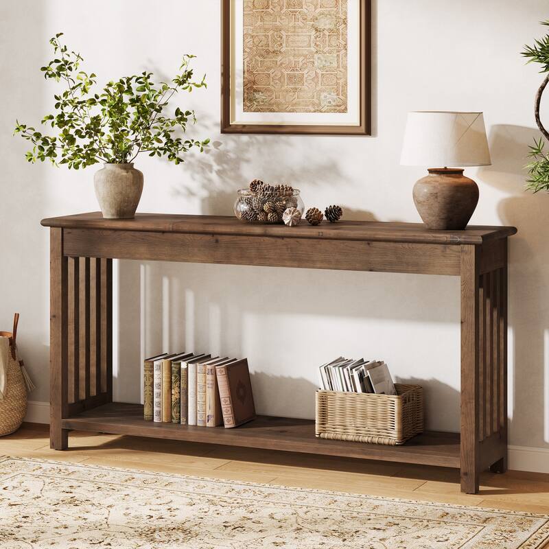 63-Inch Solid Wood Console Table, Farmhouse Entryway Table