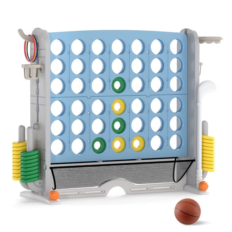 PE PP PVC 4-in-1 Jumbo Game Set with Adjustable Height and Cup Holders - 40.5" x 15.5" x 32.5"-38.5" - Light Blue