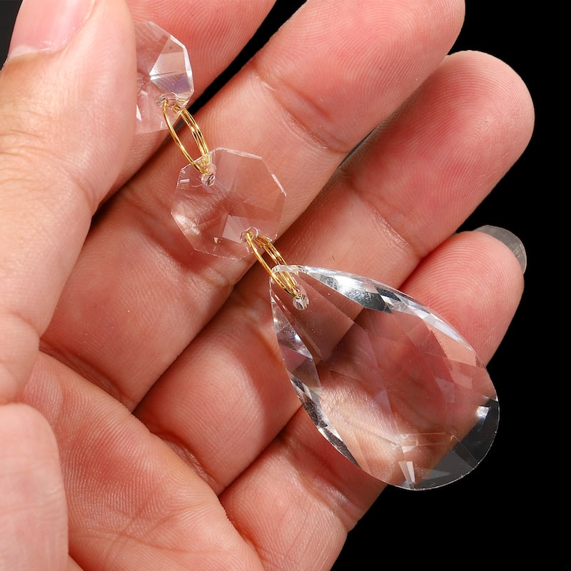 5Pcs 38mm Clear Crystal Teardrop w 14mm Octagonal Bead for Chandeliers