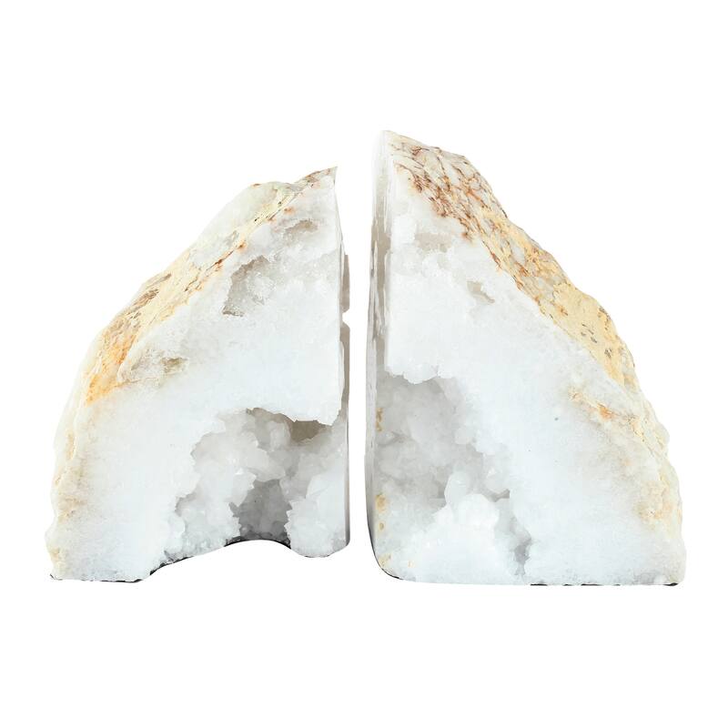 5 Inch Natural White Stone Bookends, Artisanal Textured Geode Rock - White