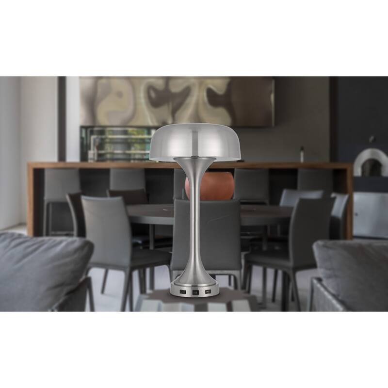 22" 22" Modern Steel Table Lamp with USB Port Dome Shade and E26 Socket for Bedroom or Office Use - 22" H x 12" W x 12" D