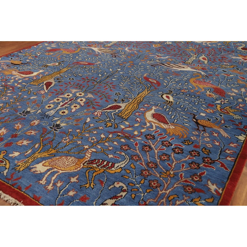 Hand Knotted Oriental 100% Wool Carpet Traditional All-Over Navy Blue & Blues Ziegler Area Rug - 13' 10'' X 9' 10''