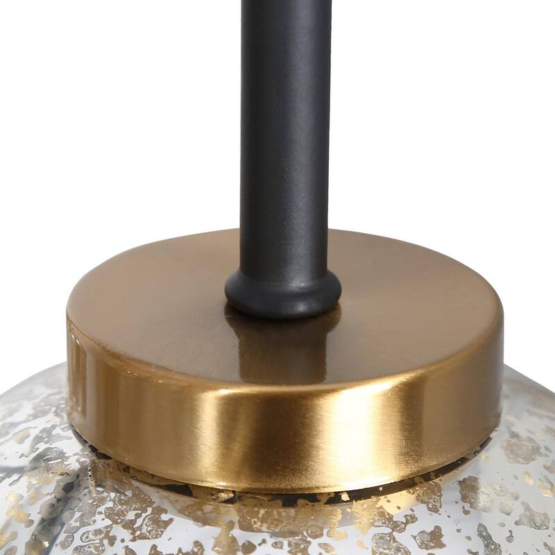 Modern Farmhouse 6-Light Black Gold Linear Chandelier Island Lights with Mercury Glass - 27.5" L x 14.5" W x 10" H