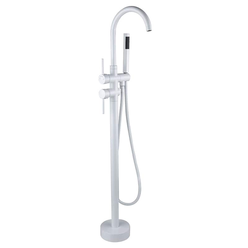 Topcraft Floor Mounted Bathtub Filler with Handheld Showerhead - White
