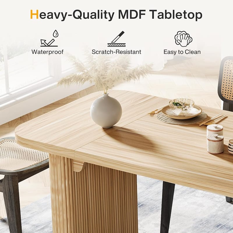 62-Inch Wood Dining Table for 4-6 People Modern Rectangular Kitchen Table for Dining Room Living Room