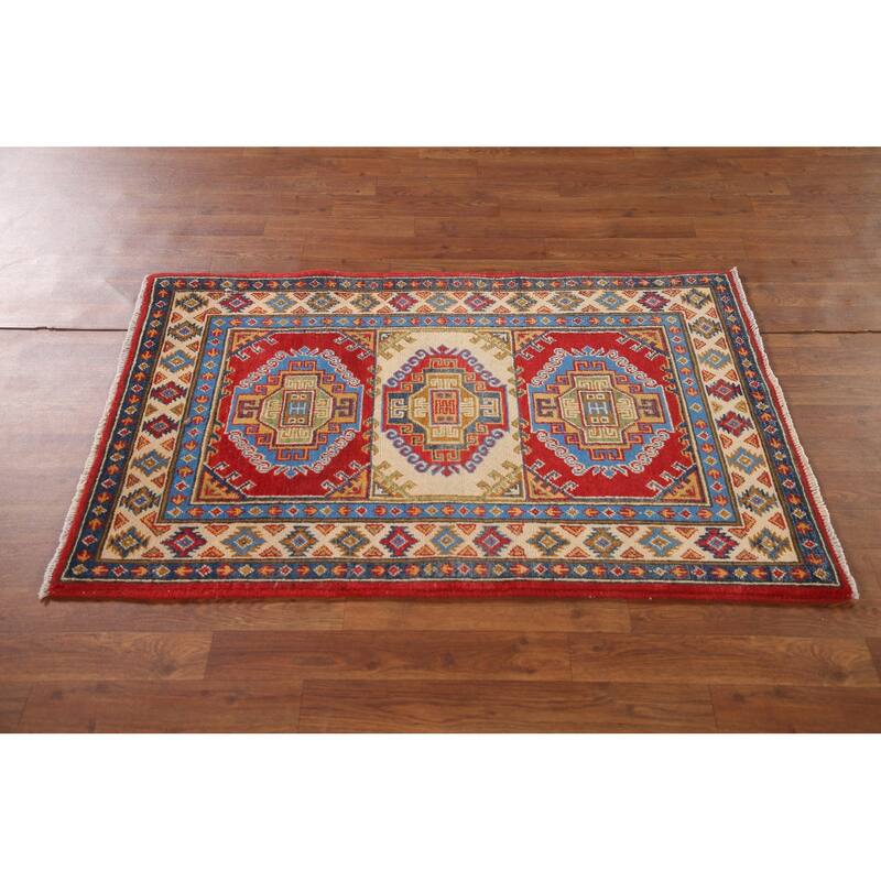 Geometric Kazak Accent Rug Handmade Oriental Wool Carpet - 2'9"x 4'2"
