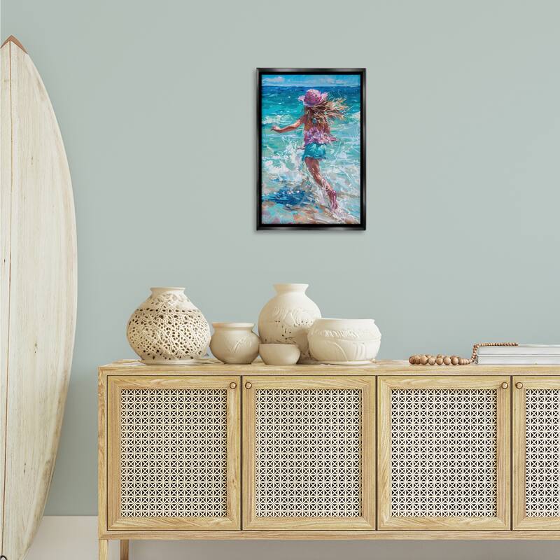 Stupell Summer Beach Fun Girl Framed Floater Canvas Wall Art Design By LSR Design Studio