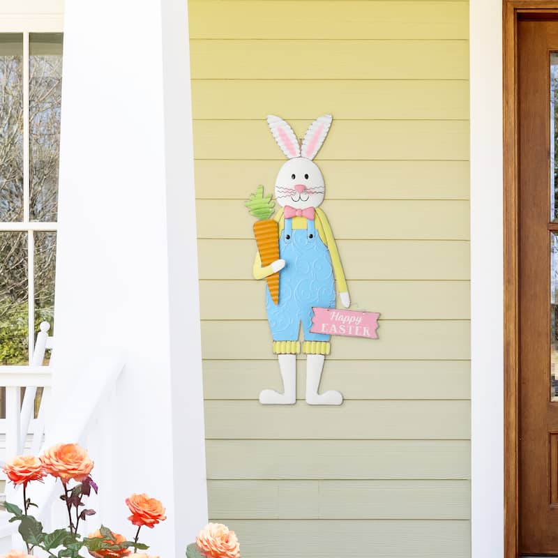 Glitzhome 36"H Metal Easter Bunny Girl Yard Stakes Porch Sign Wall Decor