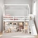 preview thumbnail 1 of 16, Twin Size Wood House Loft Kids Bed with Slide, Storage Shelves, Climbing Ramp & Adjustable Light, Safety Guaranteed, Wood Color White