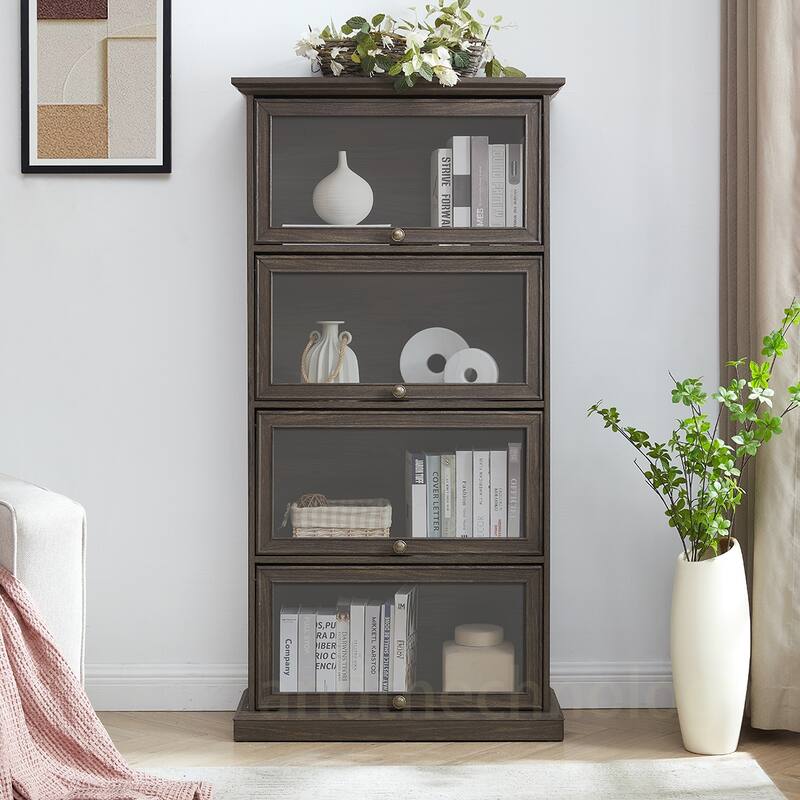 4-Tiers MDF Cabinet With Flip up Glass Doors