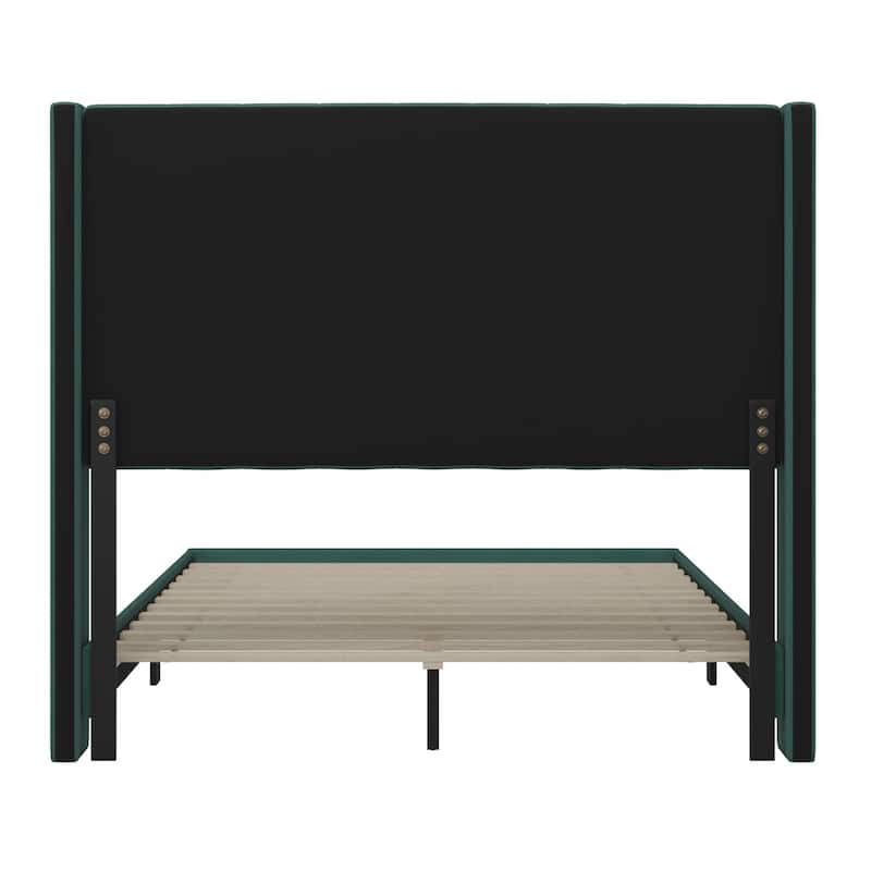 Upholstered Platform Bed with Wingback Headboard