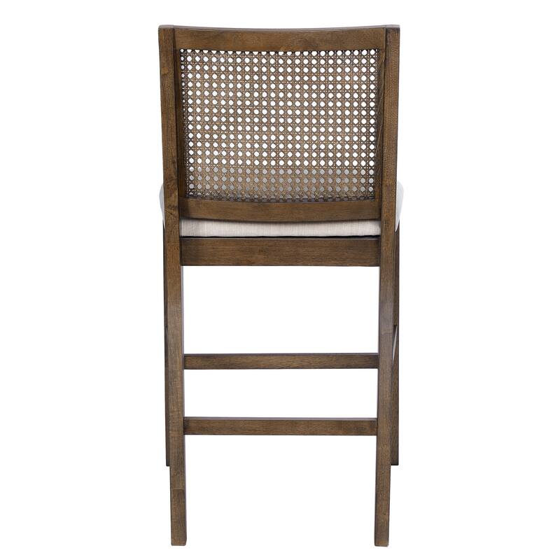 Christopher Knight Home - French Country Wood & Rattan Counter Stools with Upholstered Seat - Set of 2