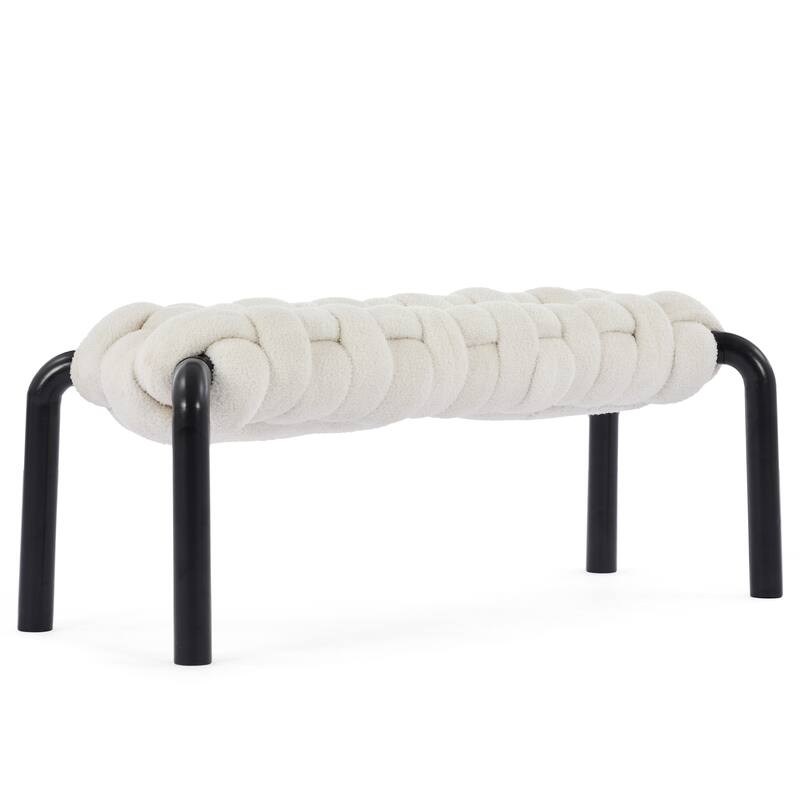 Christopher Knight Home - Teddy Braided Upholstered Bench with Black Metal Legs End-of-Bed Seating