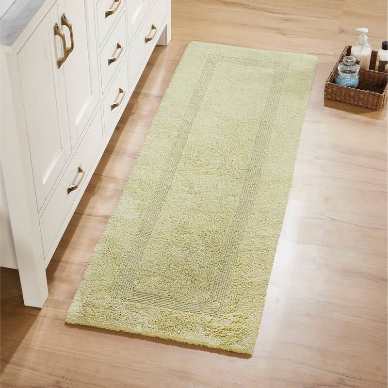 Better Trends Bath Rugs 100% Cotton Reversible Highly Water Absorbent Bathroom Rug for Shower, Sink, Bath Mats - Lux Collection - 20" x 60" Runner - Sage