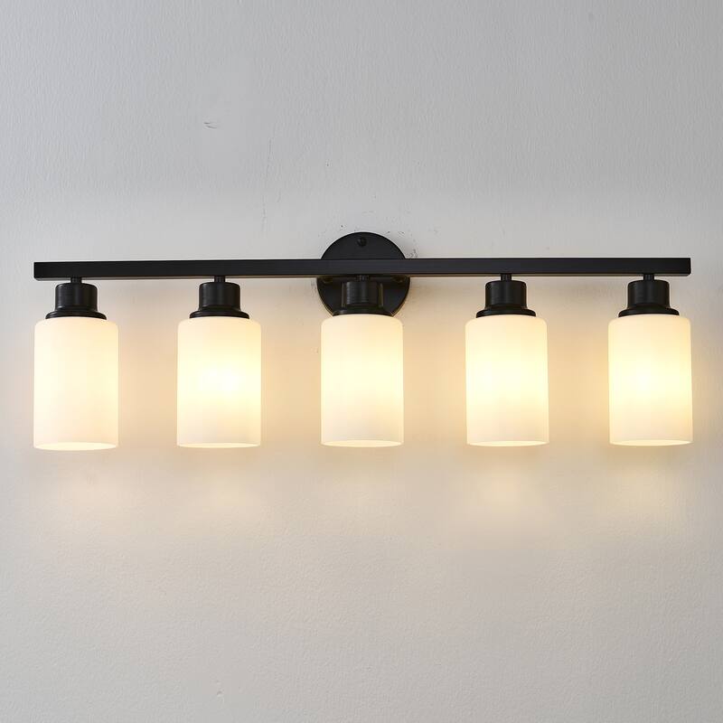 5-Light Matte Black Wall Lamps with White Glass Shades (No Bulbs) Sconce Lighting for Bedroom Living Room