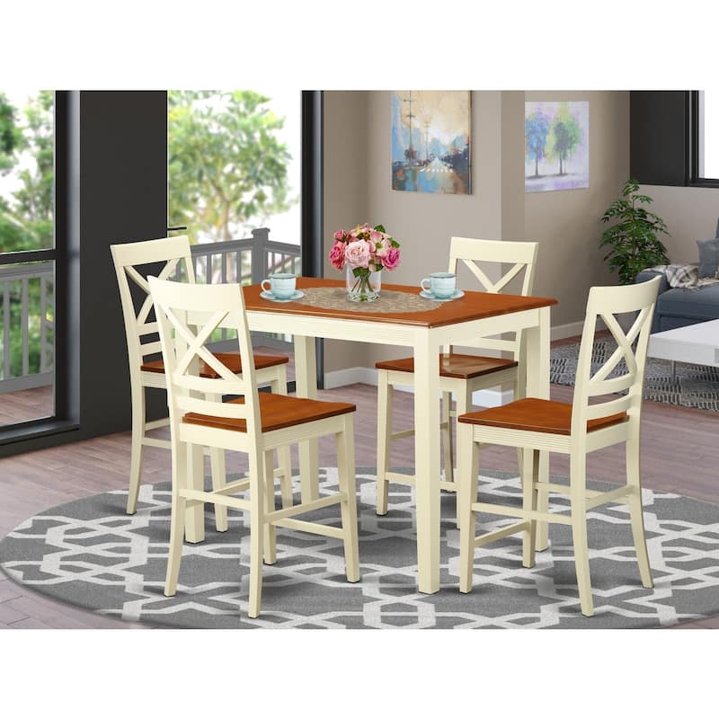 HomeStock 5-Pc Buttermilk and Cherry Solid Wood Top - Dining Room Set - Seats 4