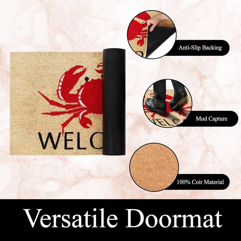 A1HC Natural Coco Coir Door Mat with Heavy Duty Non-Slip PVC Backing - 18" x 30" - Easy to Clean
