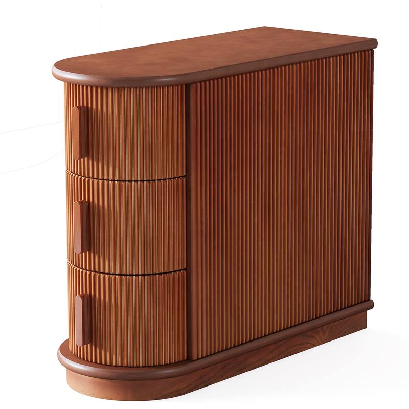 Semi-oval 3-drawer Solid Wood End Side Table for Living Room